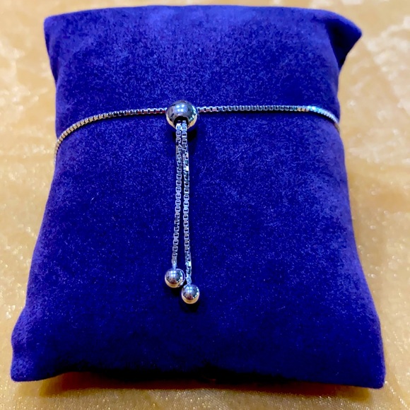 925Sterling Silver Princess CZ Adjustable Bracelet - Picture 4 of 6